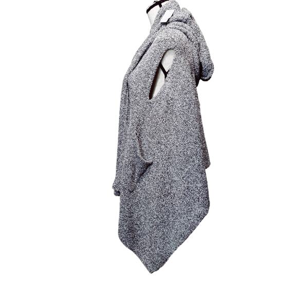 NWT Soft Surroundings Grey Plush Sleeveless Waterfall Sweater Open Front Hooded - Picture 6 of 8